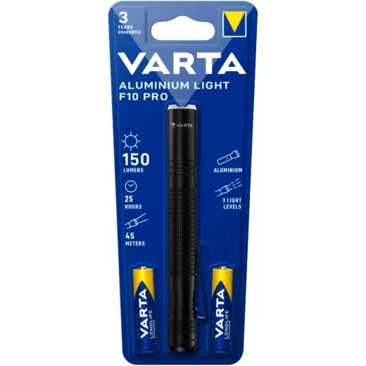 Taschenlampe LED Alu F10 Pro Varta mit 2 AAA Batterien