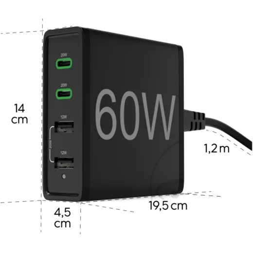 Ladestation 230V-USB-A/C 60W PD QC3 4-Fach