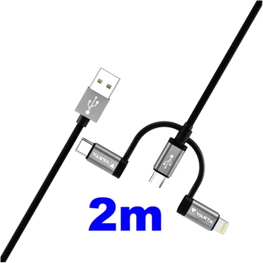 Ladekabel 3-in-1 2 Meter Varta USB A - C/Micro/Lightning