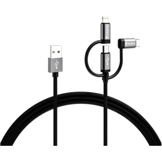 Ladekabel 3-in-1 2 Meter Varta USB A - C/Micro/Lightning