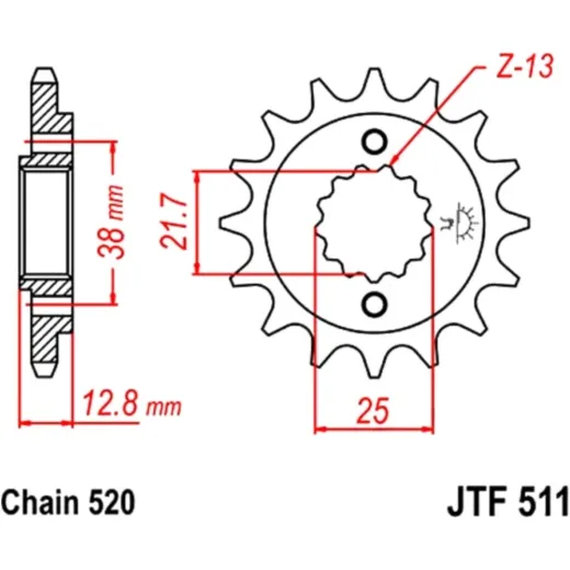 Ritzel 16Z Teilung 520 Gummiert feinverzahnt Innendurchmesser 21.7/25