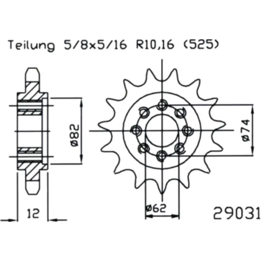 Zahnrad Ritzel 22Z Teilung 525
