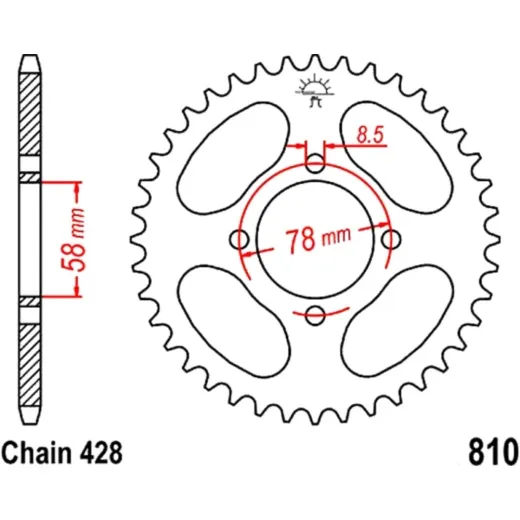 Rear sprocket 36 tooth pitch 428 black