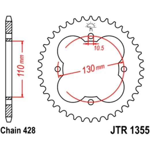 Rear sprocket 48 tooth pitch 428 black