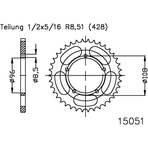 Rear sprocket 52 tooth 428 silver
