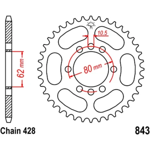 Rear sprocket 39 tooth pitch 428 black