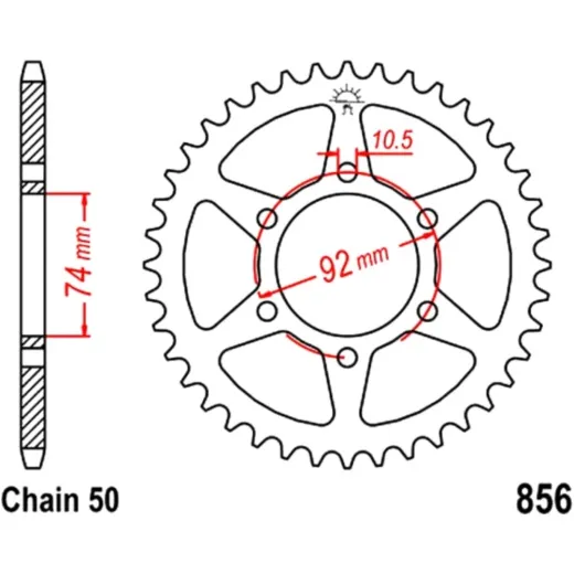 Rear sprocket 44 tooth pitch 530 silver