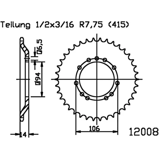 Rear sprocket 44 tooth 415 black