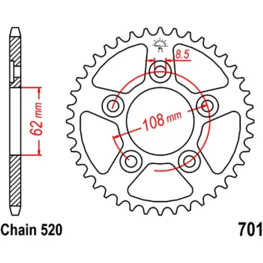 Rear sprocket 38 tooth 520 silver JTR70138