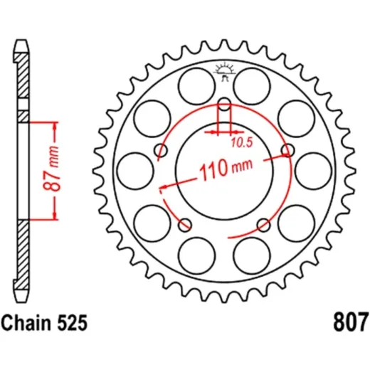 Rear sprocket 42 tooth pitch 525 silver