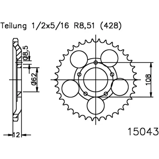 Rear sprocket 51 tooth 428 silver