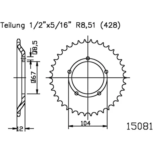Rear sprocket 55 tooth 428 silver