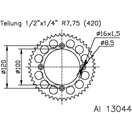 Rear sprocket aluminium 51 tooth 420 silver